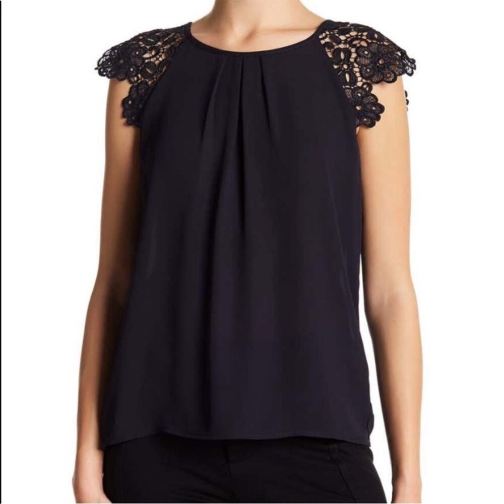 Philosophy Lace Sleeve Blouse Navy Blue Dressy XS